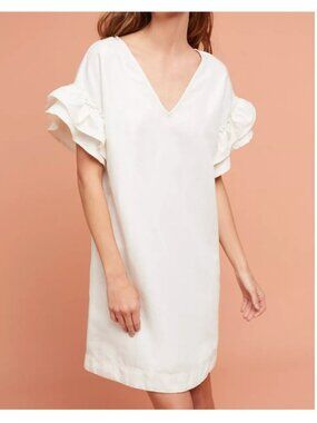 Maeve Lottie Fluttered Tunic Dress Ivory color ruffled short sleeves size small